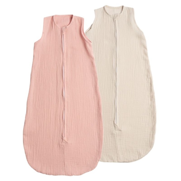 Set 2 saci de dormit de vara pentru copii din muselina dubla 3-18 Old Rosa Natur, 0.3 tog