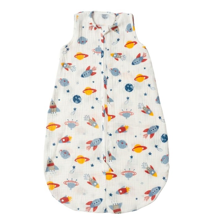 Sac de dormit de vara pentru copii din muselina dubla 0-6 luni Kidizi Space bumbac 100%, 0.3 tog