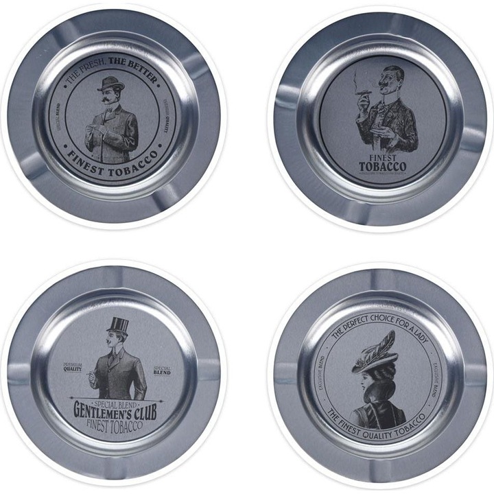 Set 4 scrumiere Excellent Houseware, metal, 14 cm, argintiu