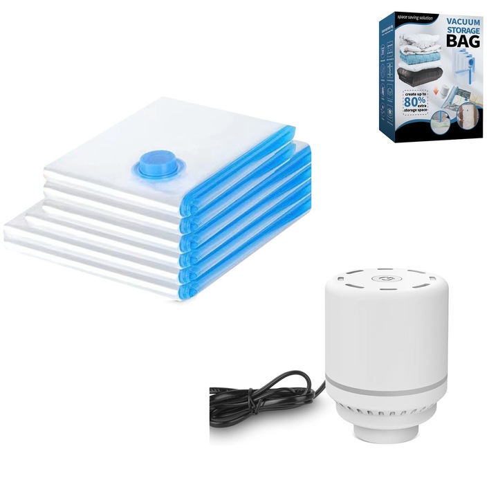 Пакет от 8 вакуумни торбички за съхранение, zggzerg, Вакуумна торба за съхранение, Защита от прах и акари, вакуумно запечатани торби за дрехи, облекло, завивки и одеяла, включена ръчна помпа, PA+PE, S/M/L/XL, Прозрачен