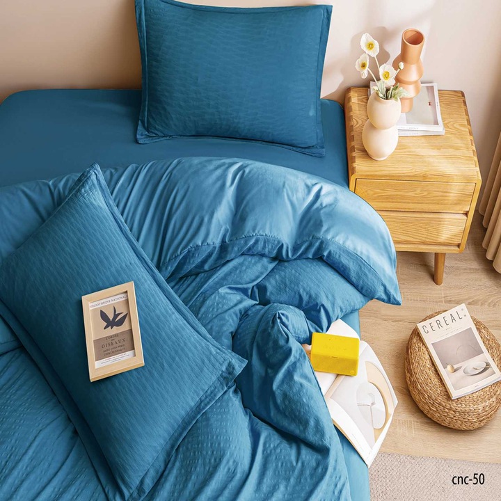 Lenjerie de Pat, Casa New Concept, Doua persoane, Cearsaf cu elastic, Microfibra, 4 piese, Model Linii, 220 x 230 cm