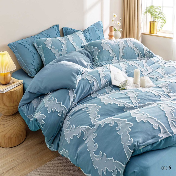 Lenjerie de Pat, Casa New Concept, Doua persoane, Cearsaf cu elastic, Microfibra, 4 piese, Model Baroc, 220 x 230 cm