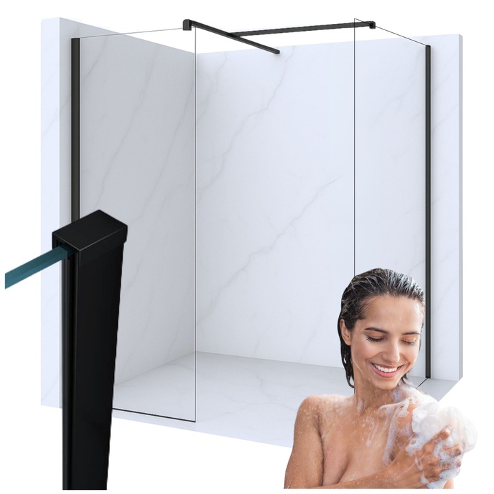 Perete de dus palmer walk-in double 2-piese 90x200 80x200 transparent negru sticla 8mm