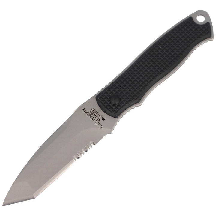 Cutit Tip Neck Knife, Herbertz Gmbh, Cjh Neck Knife Negru Abs, Satin 420, Material: Aisi 420, Lama - Satinata Modificata Tanto, Teaca - Plata, Realizata Din Material Plastic, Constructie Full Tang, 10 x 0, 1 cm, Negru
