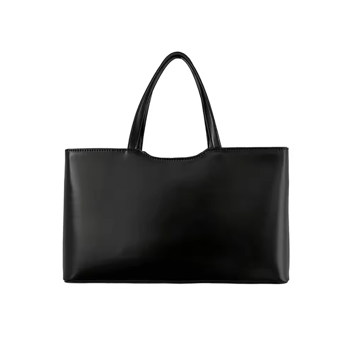 Dollcini Női PU Bőr Kézitáska – Koreai Minimalista Stílusú Nagyméretű Elegáns Tote Táska Napi Használatra és Munkába, Fekete