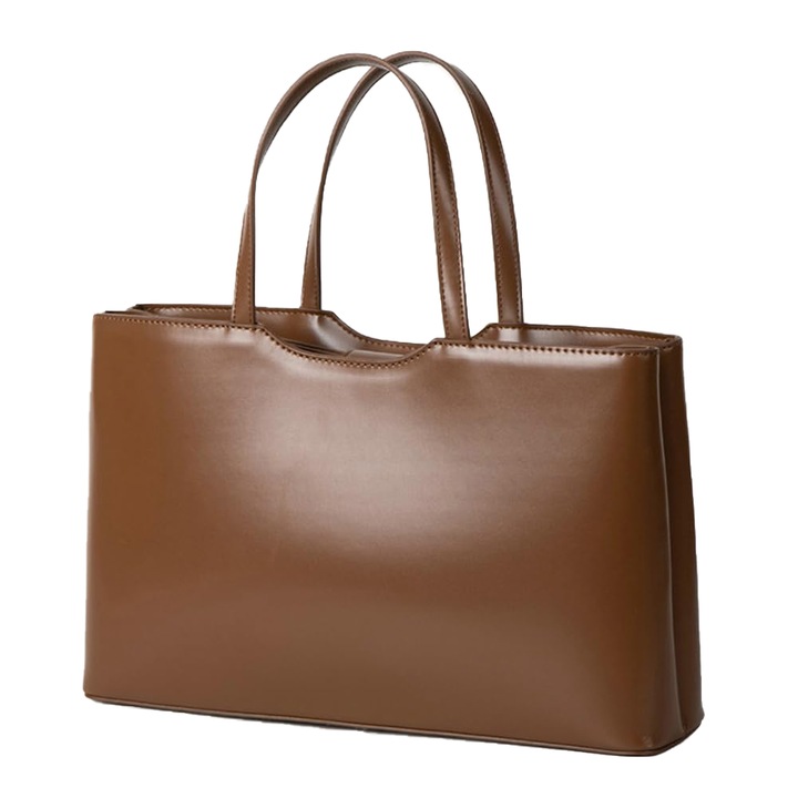 Дамска чанта Dollcini, изкуствена кожа - голяма елегантна чанта в корейски минималистичен стил за ежедневна употреба и работа, кафява