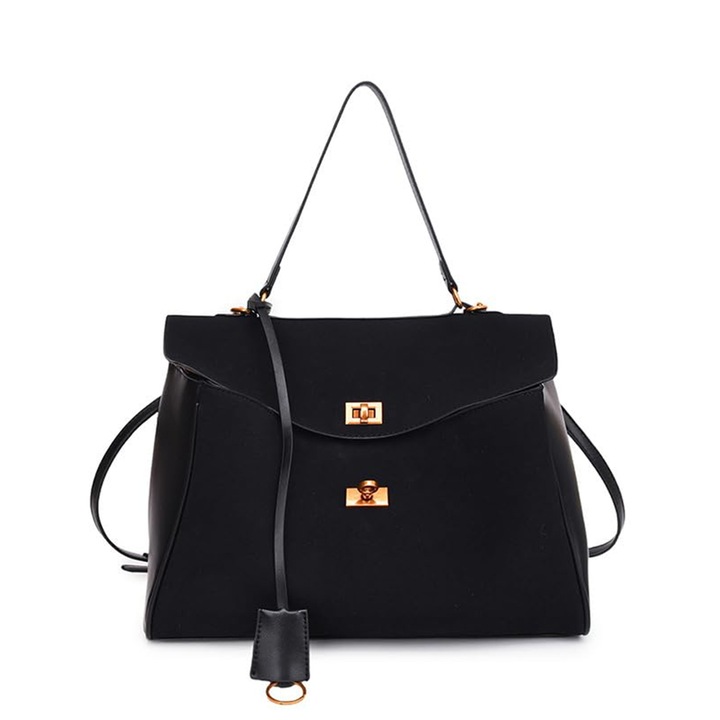 Geanta de dama Dollcini Modern Knight – geanta tote premium din piele intoarsa pentru laptop si serviciu, neagra