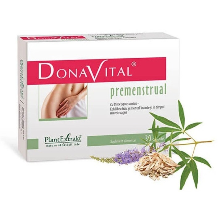DonaVital Premenstrual, supliment alimentar destinat echilibrului fizic si mental in timpul menstruatiei, 30 capsule, PlantExtract