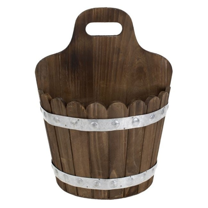 Galeata Decorativa Lemn 30×15×40 cm ANTBRO® – Recipient Rustic cu Manere din Sfoara pentru Flori & Plante, Perfect pentru Gradina, Terasa sau Interior