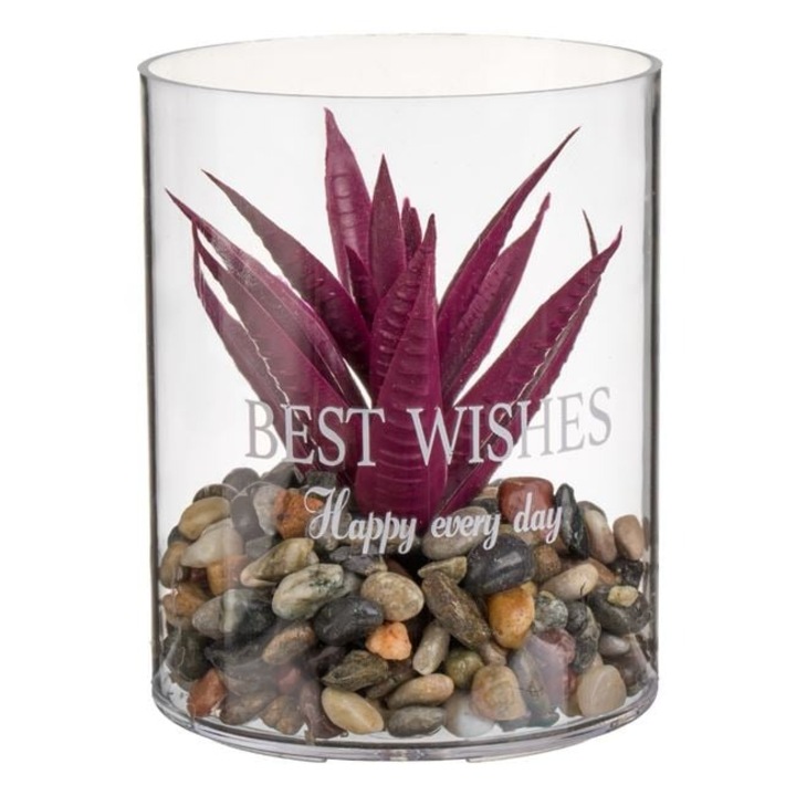 Vaza Plastic Ø 8 × 10 cm ANTBRO® – Vas Compact cu Planta Artificiala Rosie, Ideal pentru Birou, Baie & Decor Colorat