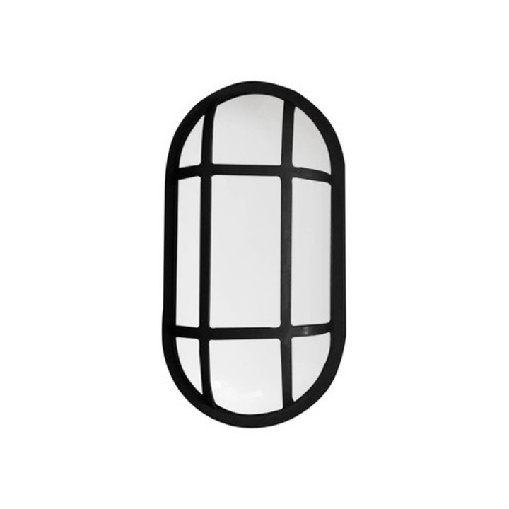 Aplica LED Exterior IP54 Ovala Alba cu Gratii Negre 20W 6500K 1800lm 270x140mm - Ecoplanet