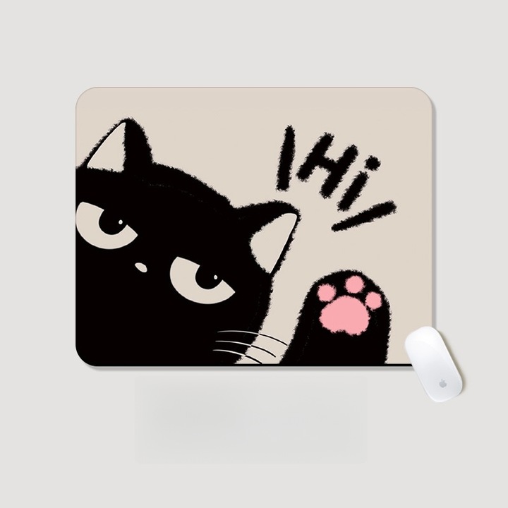 Mouse pad pisica amuzanta pentru birou, 26x21 cm, baza din cauciuc antiderapant, design desen animat dragut cu margini cusute, rezistent si durabil pentru laptop, computer, birou si gaming