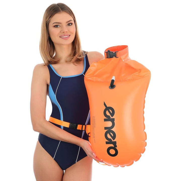 Gonflabila geamandura pentru inot Enero, Buzunar uscat, Vizibilitate excelenta pe apa, Curea reglabila, plastic, deplasare mare 120 N, capacitate 12 L, Portocaliu