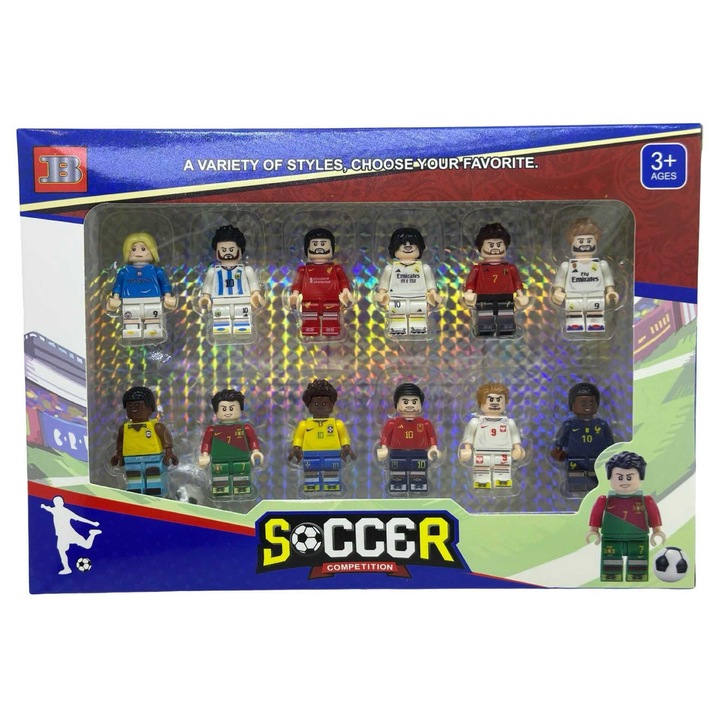 Set 12 figurine jucatori fotbal compatibile cu blocuri constructie Blockheroes