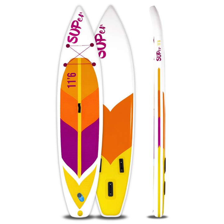 Placa SUP Super 11’6″ PINK SOLO fara accesorii, Super, 350x81x15 cm, Capacitate maxima de 130kg/230kg, Portocaliu si Alb