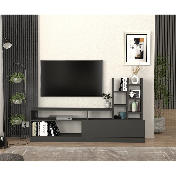 Comoda Living UnicUtil, 164 x 25 x 91 cm, Gri Antracit, front PAL