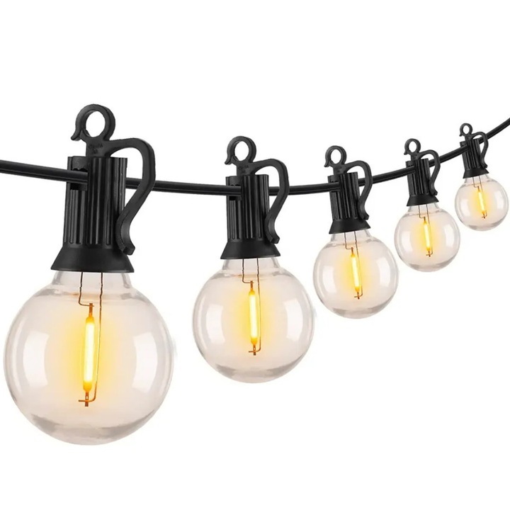 Macvi® LED 8 méteres fényfüzér 25 G40 izzóval, összekapcsolható, kültéri használatra is alkalmas, tartalék izzóval