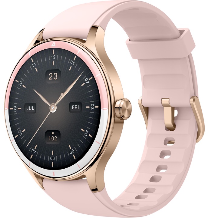 Ceas Smartwatch RUNEX® Active RX10, Ecran Touch 1.27’’, Apeluri, Notificari, Microfon, Difuzor, Asistent Vocal, Monitorizare Activitati Fizice, Somn, Pasi, Puls, Vremea, Bluetooth, 290mAh, Autonomie 7 Zile, Aplicatie VeryFit, Bratara Silicon, Roz