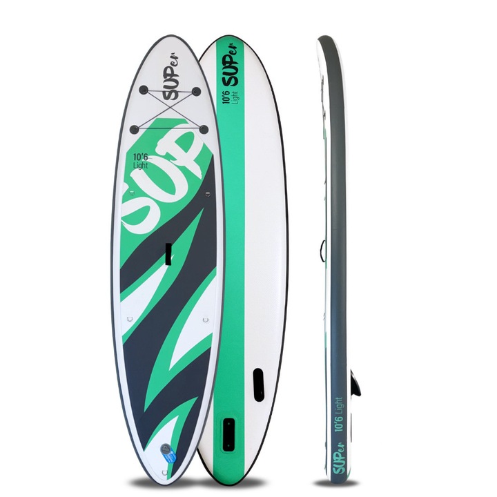 Placa SUP Super 10’6″ LIGHT SOLO fara accesorii, Super, 320x83x15 cm, Allround, capacitate maxima de 100kg/160kg, Verde si Alb