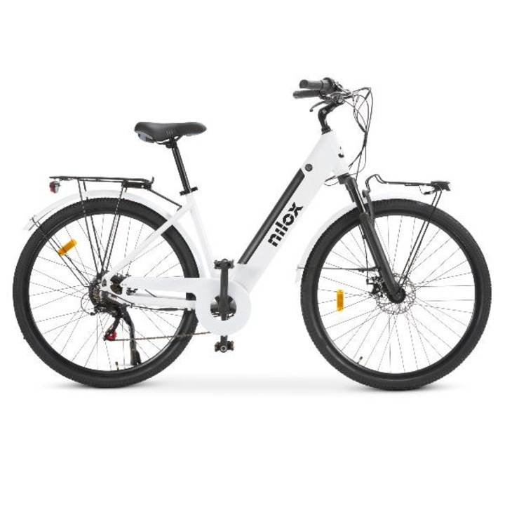 Bicicleta Electrica NILOX - eBike J7 - Alb cu frane anterioare/posterioare pe disc si greutate maxima suportata de 100 kg