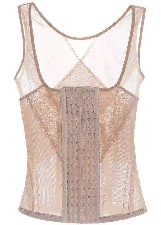 Derékformáló fűző, légáteresztő anyagból, állítható kompressziójú, nőknek, karcsúsító sziluett és karcsúsító testtartás, bézs