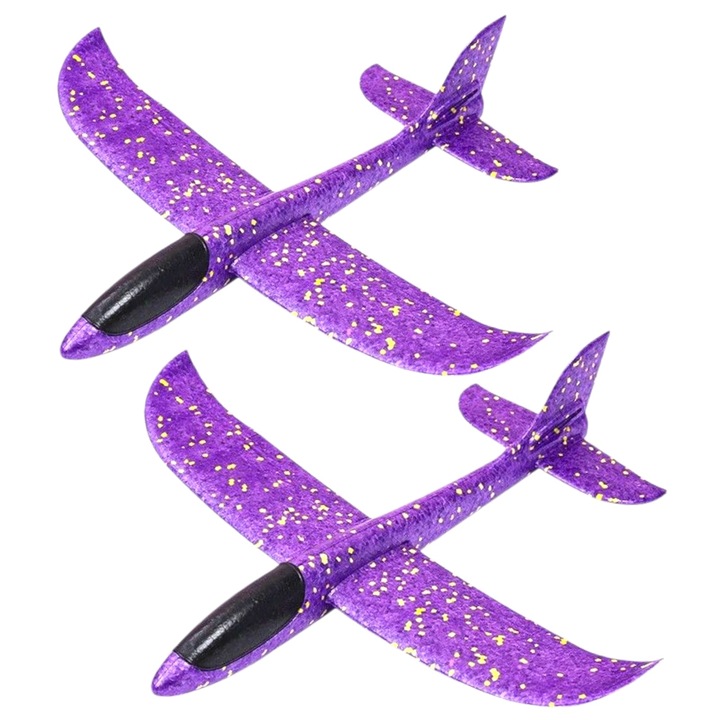 Set 2 Avioane tip Planor, Polistiren, 47 cm, Avion simplu fara lumini, Mov