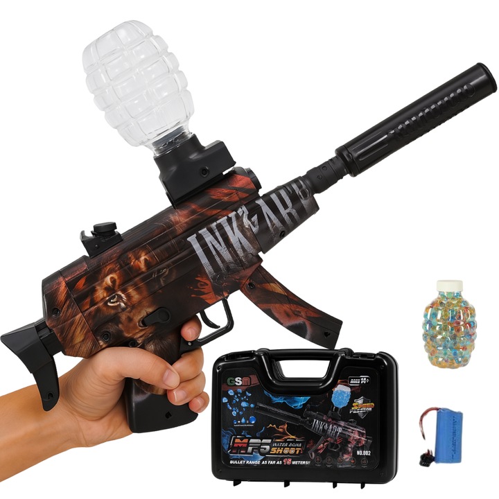 Pusca Electrica cu Bile de Gel IdealTI® – Model MP5, 3000 Bile Incluse, Raza 15m Acumulator 500mAh, Geanta Pentru transport, 14+ Ani