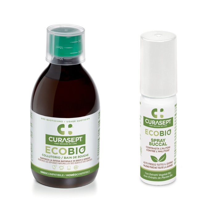 Set Curasept ECOBIO contine 1 Apa de gura si 1 Spray bucal Curasept Ecobio