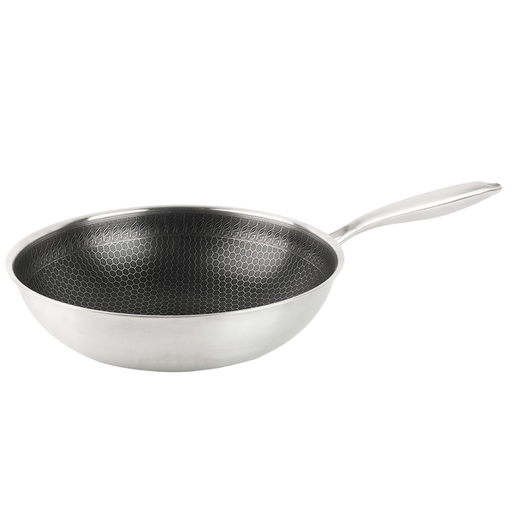 Wok adanc inox 30 cm MAGNUS – tigaie antiaderenta, inductie, gaz, ceramica – gatit asiatic sanatos