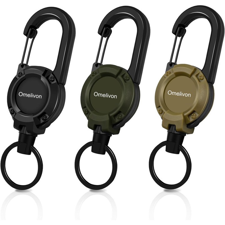 Set 3 suporturi pentru ecusoane retractabile, Omelivon, cablu din otel de 23.6", capacitate 8.8 oz, design usor