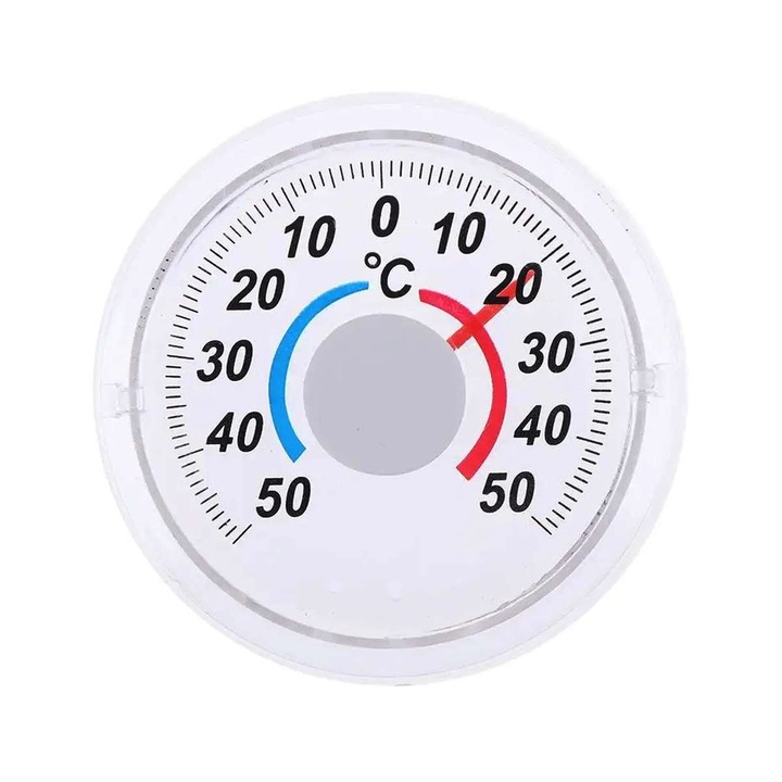 Termometru de fereastra cu interval mare de masurare, reglabil, mecanic, interior-exterior, diametru 75 mm