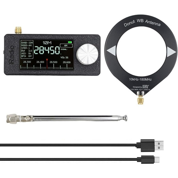 WALALLA hordozható rádió, 1.9 hüvelykes IPS, fekete, 0.5-108MHz, 800mAh akkumulátor