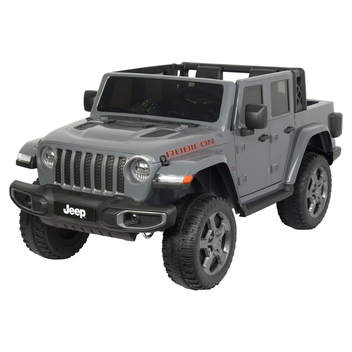 Masinuta electrica Premier Jeep Gladiator Rubicon, 12V, 2 copii, roti cauciuc EVA, scaun piele ecologica, gri
