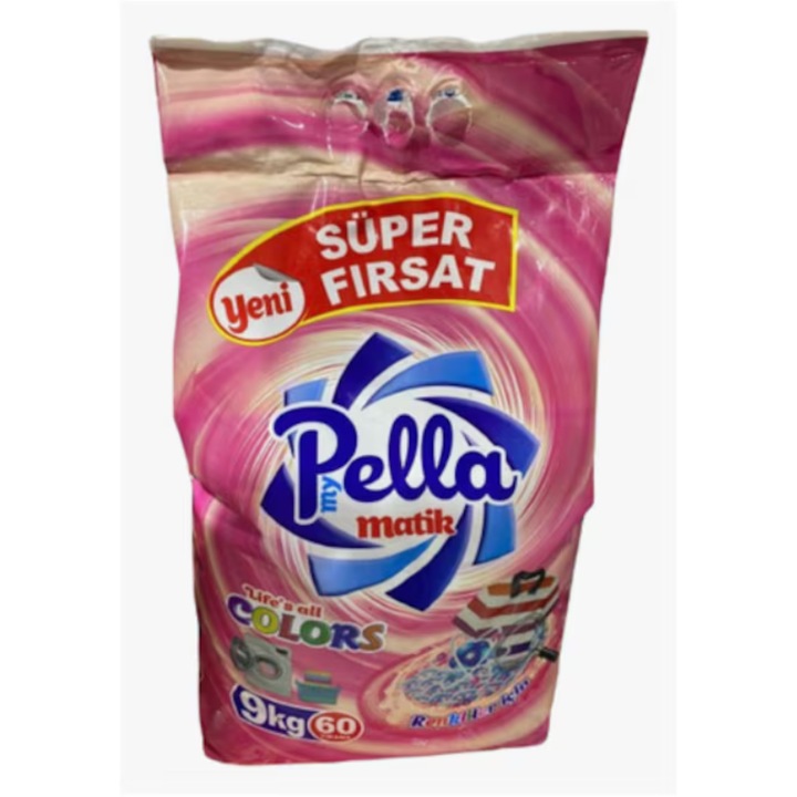 Pella Matik Colors mosópor, színes ruhákhoz, 9 kg, 60 mosás, mélytisztítás és intenzív színvédelem, eltávolítja a makacs foltokat, hosszan tartó friss illat, hatékony formula bármilyen hőmérsékleten, gazdaságos
