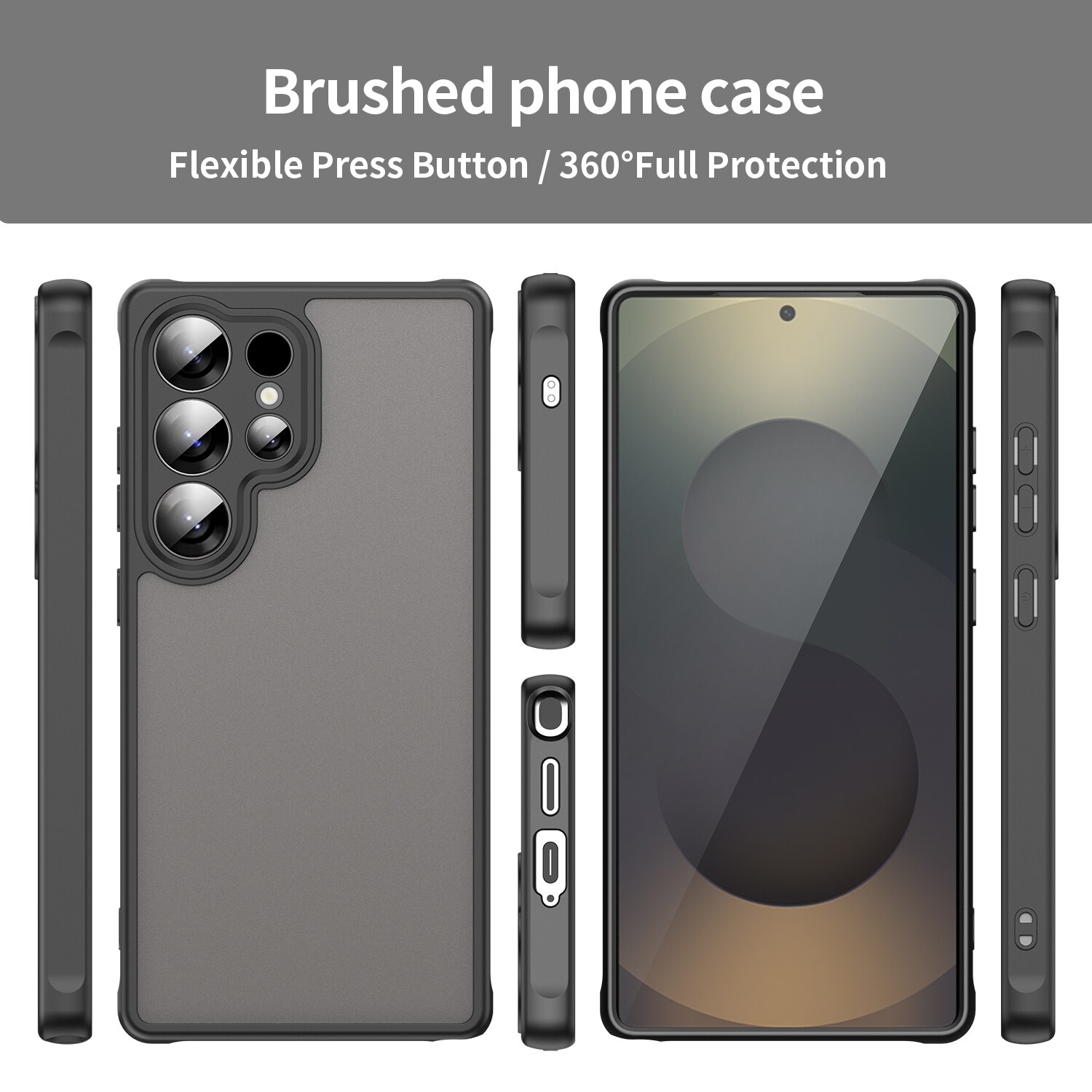 Husa telefon, EJANBO, pentru Samsung Galaxy S25 Ultra, mata, texturata, neagra, protectie la cadere