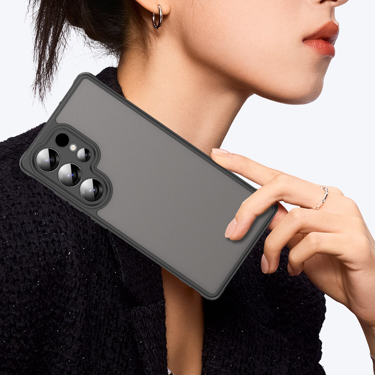 Husa telefon, EJANBO, pentru Samsung Galaxy S25 Ultra, mata, texturata, neagra, protectie la cadere