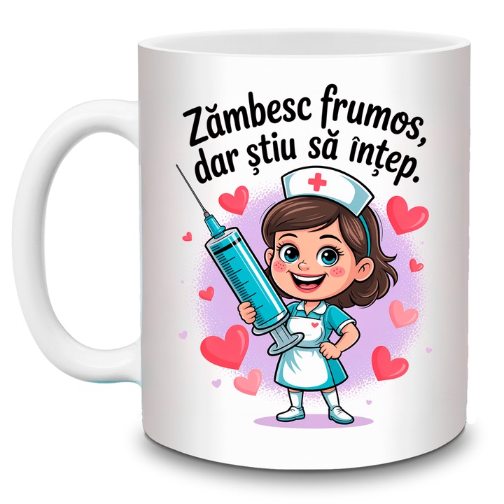 Vicces bögre ápolóknak – Gyönyörűen mosolygok, de tudom, hogyan kell csípni – Orvosi ajándék – Fehér kerámia bögre 330ml