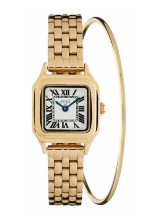 Set ceas dama Regal – patrat, ton auriu, 24x24 mm