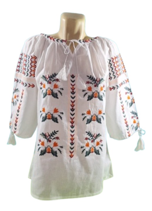 Ie traditionala pentru dama, model floral, frunze, multicolor