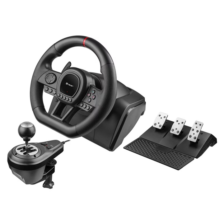 Kormánykerék pedálokkal és váltóval, Tracer SimRacer TRAJOY47345 GameZone, 6in1, PlayStation 4, PC, Xbox One, Nintendo Switch, fekete