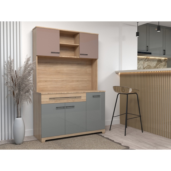Bufet de bucatarie Atelier Ana, dimensiuni 120x49x180cm.culoare sonoma/alb/capucino