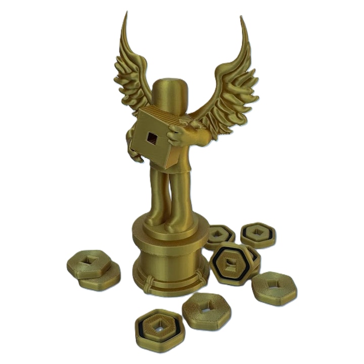 Фигурка на трофей с 10 монети – Трофей на наградата Bloxy от Roblox, златен, 3D принтиран