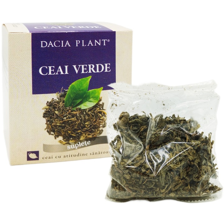 Ceai Verde (Camellia sinensis) frunze intregi nemacinate, 100% natural, fara aditivi sau pesticide, 50g, Dacia Plant
