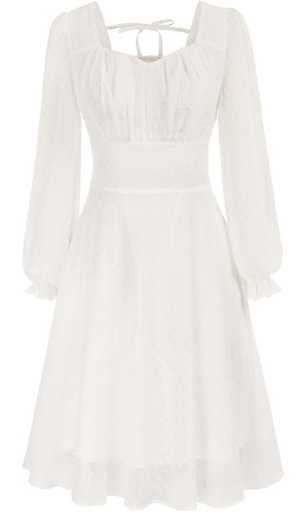 Rochie eleganta, peste genunchi, maneci lungi, alba, dantela 2XL