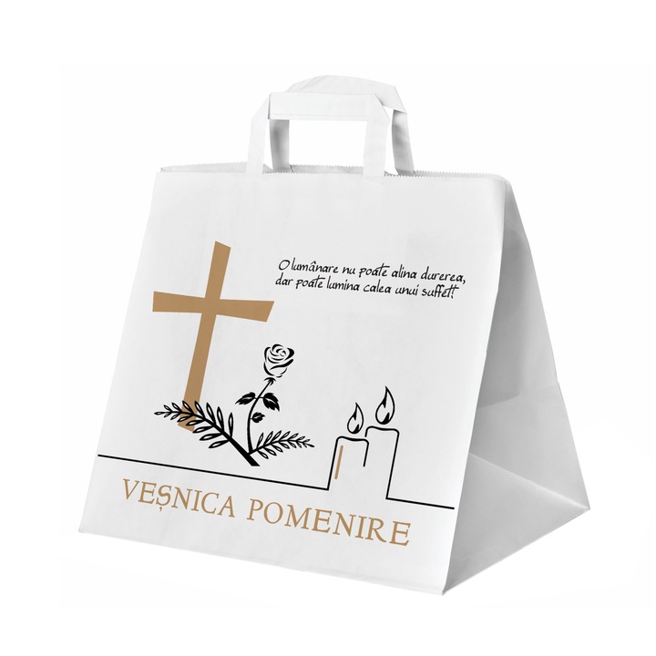 Set 500 bucati Pungi Hartie pentru parastase, comemorari, inmormantari Vesnica Pomenire, 32 x 27 x 21cm, kraft Alb, Model 5