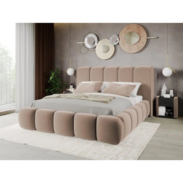 Pat Tapitat Noel, tip bubble cu Somiera fixa, 160x200, Bej/Velluto 3