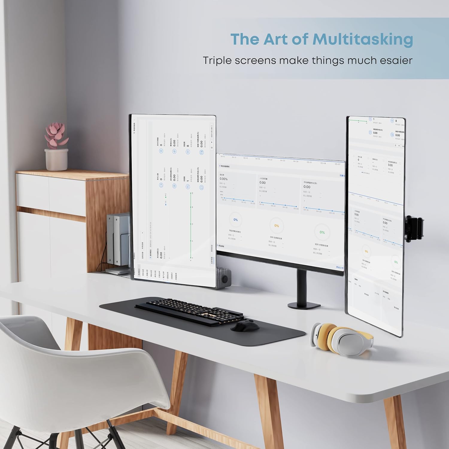 Suport monitoare birou, 13-27 inch, brat triplu, reglabil, rotatie 360 ...