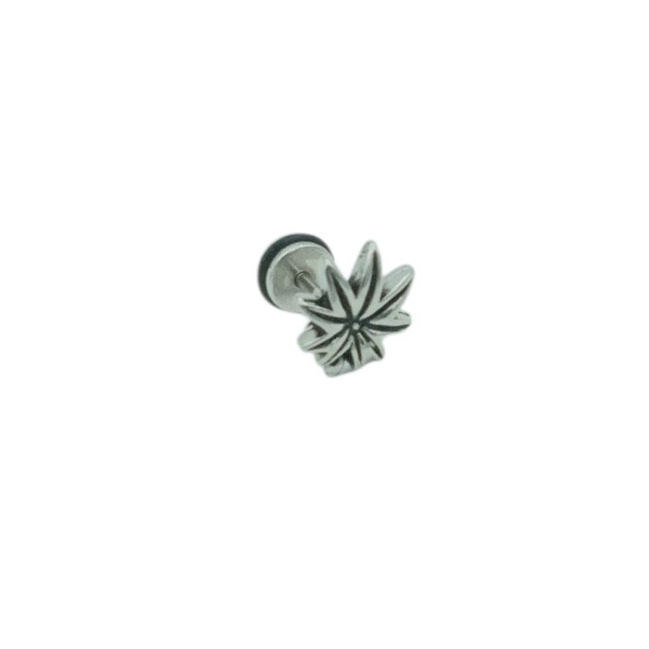 Pereche Cercei inox tip piercing frunza marihuana 1,1 cm diametru Cecilia