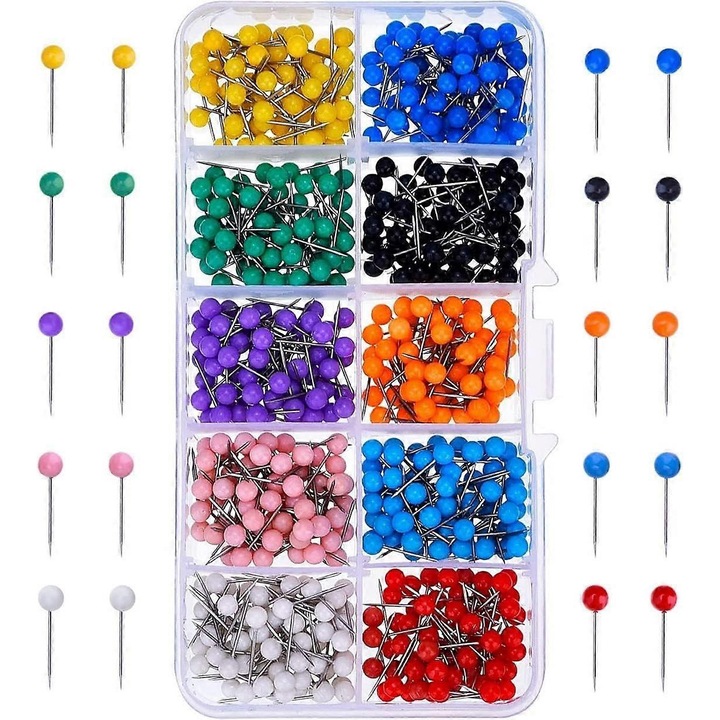 Set 500 pioneze colorate, 10 culori, 4mm, cu cutie de depozitare