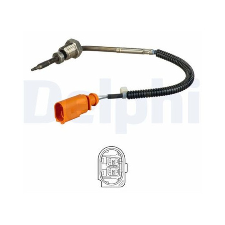 Delphi kipufogógáz hőmérséklet-érzékelő, 150mm, 2 csatlakozás, narancssárga